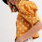 Polka dot top with puffed sleeves and square neckline in yellow