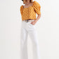 Polka dot top with puffed sleeves and square neckline in yellow