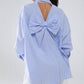 Poplin Oversize Striped Shirt With Bow Detail in Blue and White