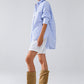 Poplin Oversize Striped Shirt With Bow Detail in Blue and White