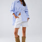Poplin Oversize Striped Shirt With Bow Detail in Blue and White