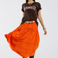 Poplin tiered maxi skirt with stitching details in orange