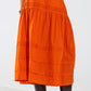 Poplin tiered maxi skirt with stitching details in orange