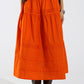 Poplin tiered maxi skirt with stitching details in orange