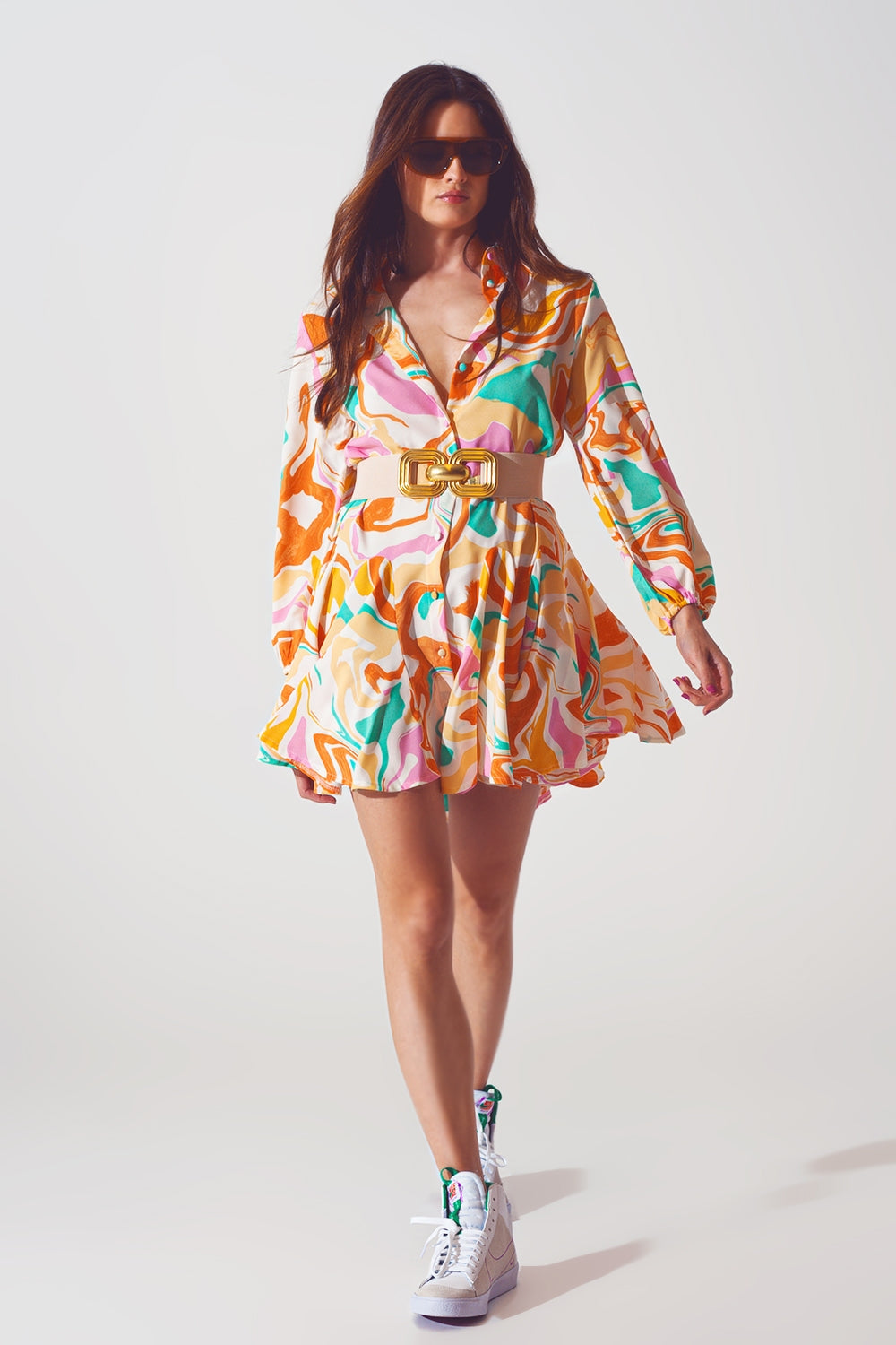 Q2 Psychedelic Printed Dress in Multicolor