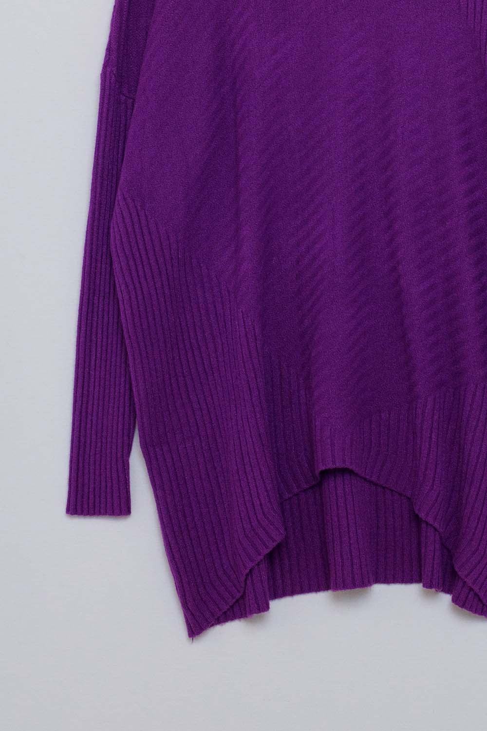 Purple Asymmetric Ribbed Knit Sweater Tunic