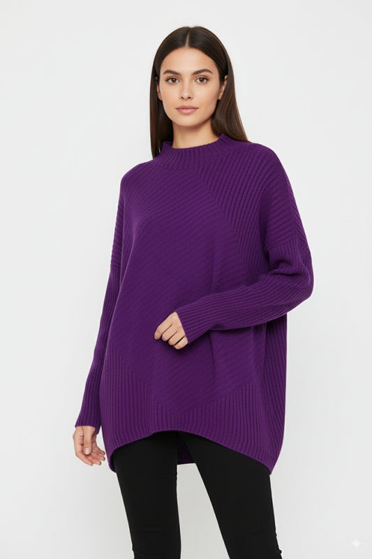 Purple Asymmetric Ribbed Knit Sweater Tunic