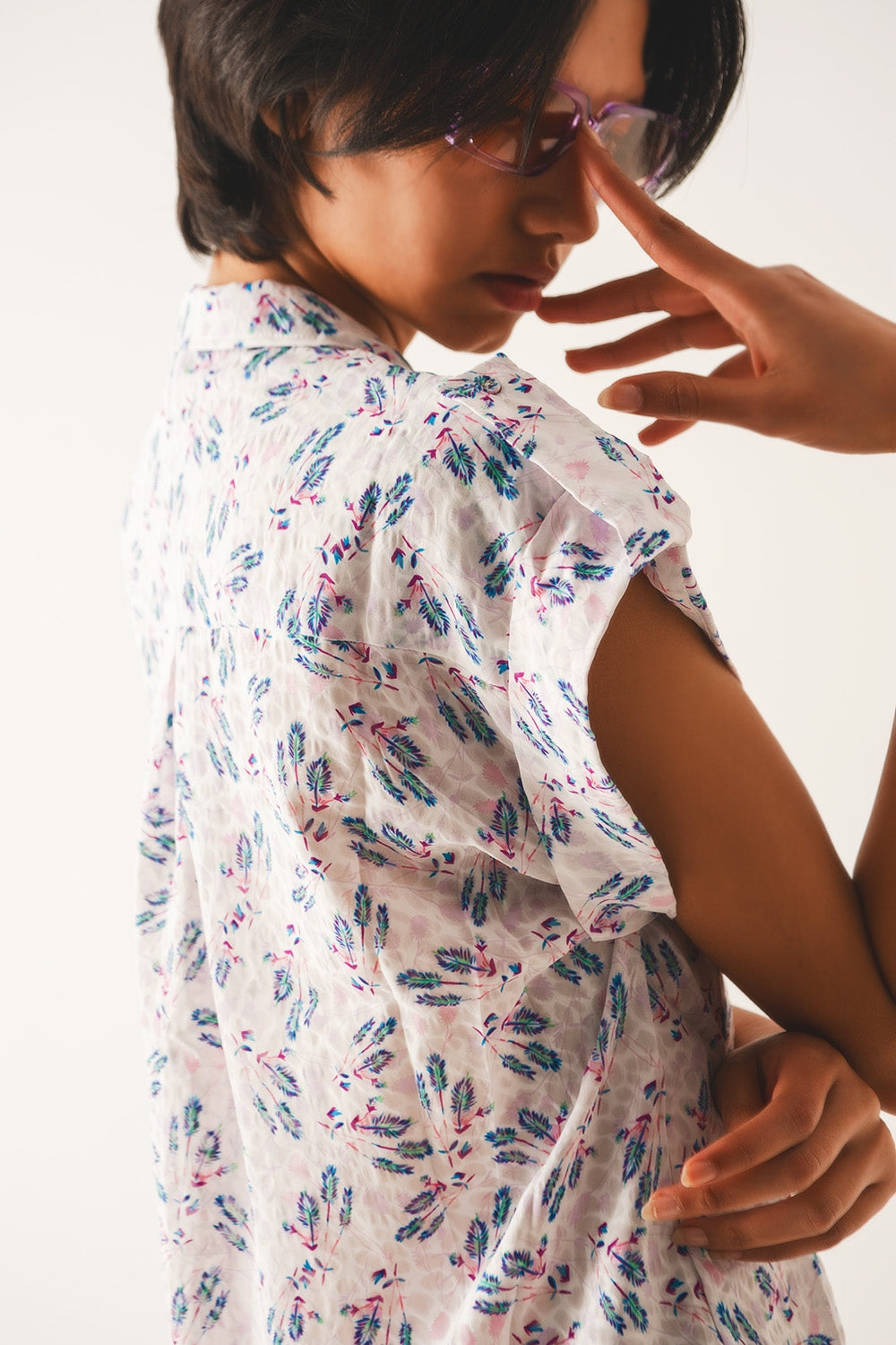 Purple blouse with pockets and floral print