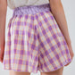 Purple Checkered print shorts with tight-fitting waist detail