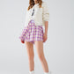 Purple Checkered print shorts with tight-fitting waist detail