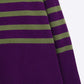 Purple oversized turtleneck sweater with green stripes and splits on the side