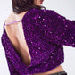 Purple sequin top with V-Neckline ballon sleeves and Open Back