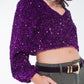 Purple sequin top with V-Neckline ballon sleeves and Open Back