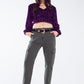 Purple sequin top with V-Neckline ballon sleeves and Open Back