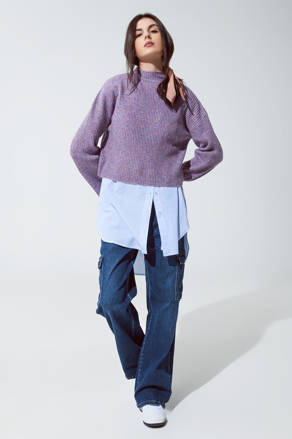 Purple soft ribbed turtleneck sweater