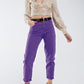 Purple straight leg jeans with hem