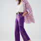 Q2 Purple Wide Leg Jeans With Metallic Finish In Gold