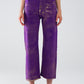 Purple Wide Leg Jeans With Metallic Finish In Gold