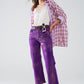 Purple Wide Leg Jeans With Metallic Finish In Gold