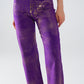 Purple Wide Leg Jeans With Metallic Finish In Gold