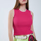 Raspberry Pink Fitted Tank Top with White Trim