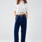 Raw Blue Mom Jeans With Pleated Detail