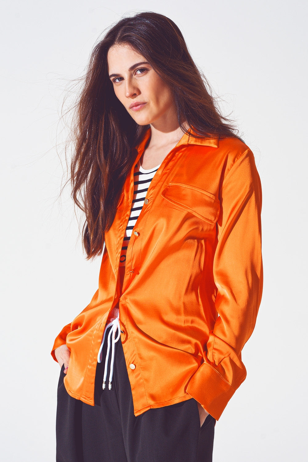 Rayon relaxed shirt in bright orange