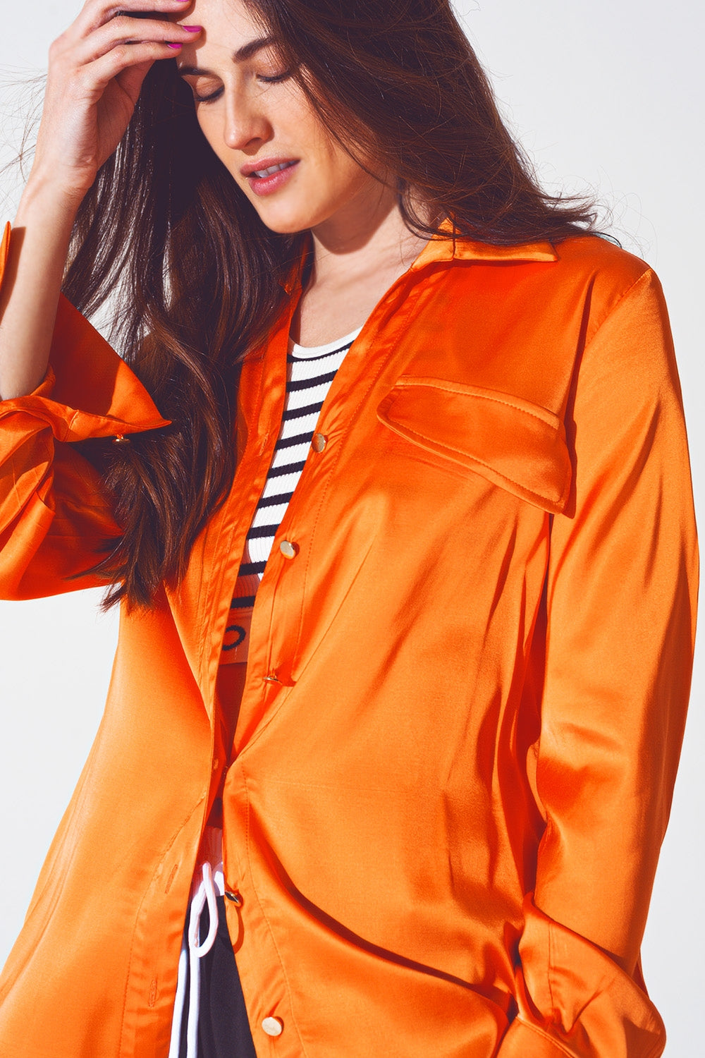 Rayon relaxed shirt in bright orange