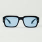 Q2 Rectangular Black Frame Sunglasses With Blue Lenses