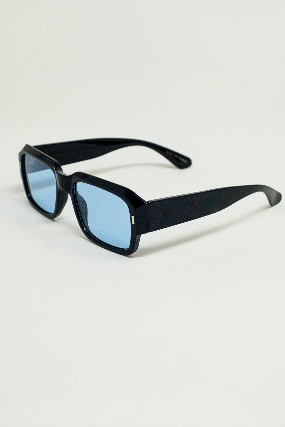 Rectangular Black Frame Sunglasses With Blue Lenses