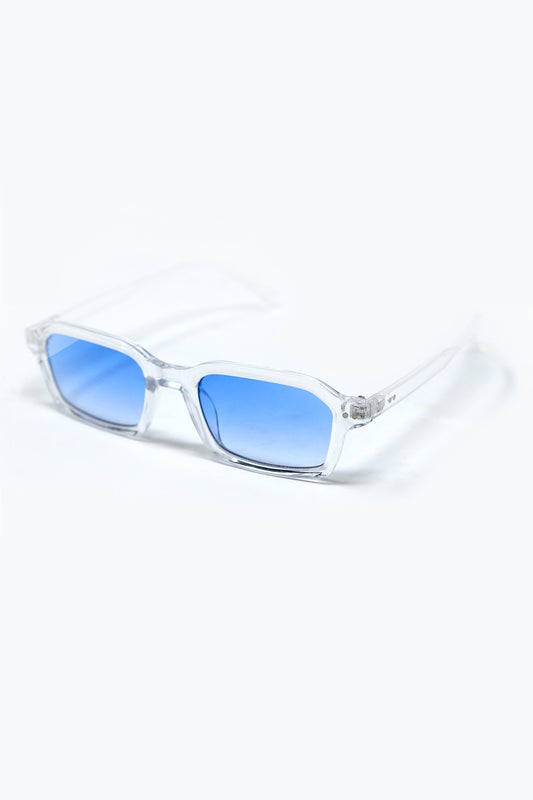 Rectangular Thick Acetate Clear Frame Sunglasses  With blue Smoke Lense