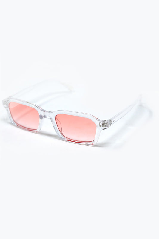 Rectangular Thick Acetate Clear Frame Sunglasses  With Peach Smoke Lense