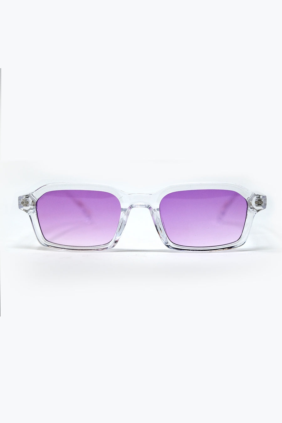 Q2 Rectangular Thick Acetate Clear Frame Sunglasses  With Purple Smoke Lense