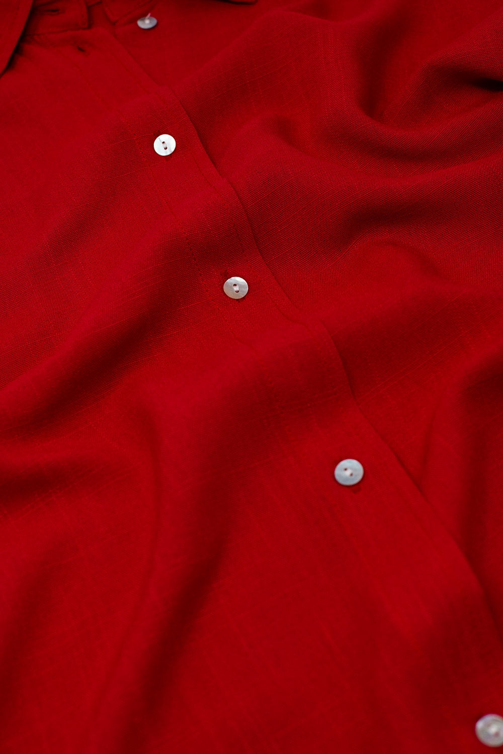 Red Button Up Blouse With Polo Collar