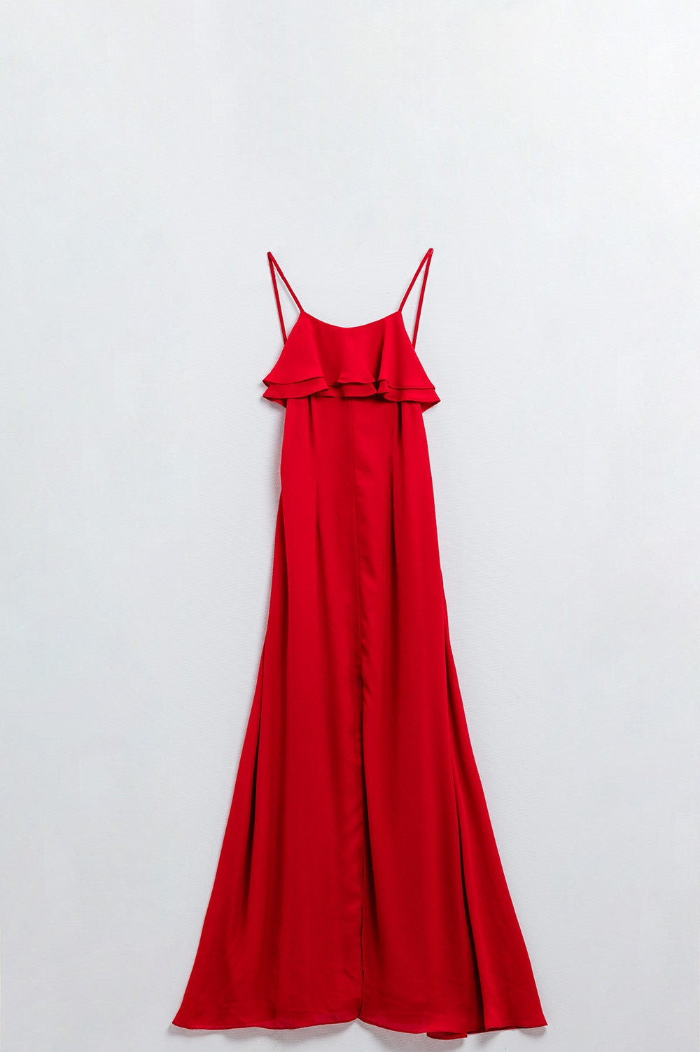 Q2 Red chiffon dress with straps and ruffles