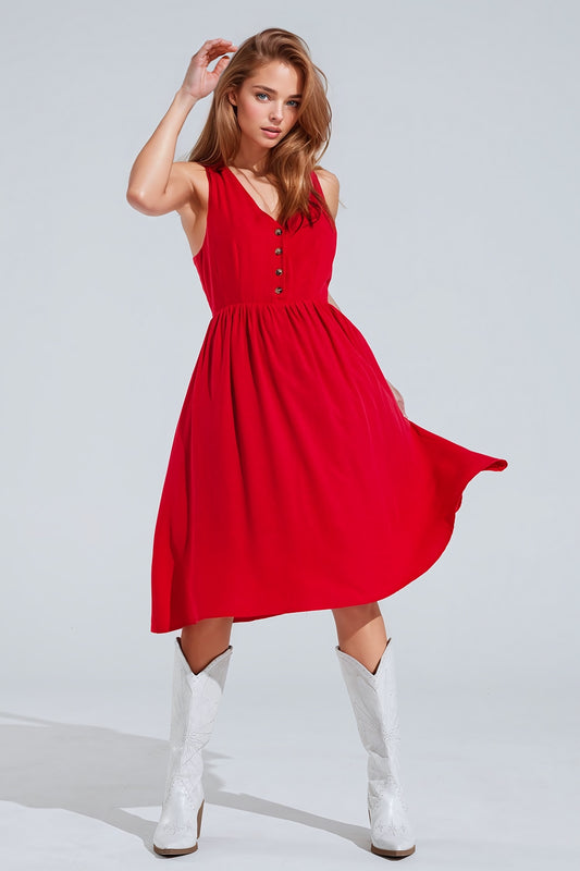 Red dress with button detail
