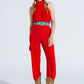 Q2 Red Jumpsuit With Crossed Halter Neckline