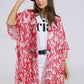 Red Long Kimono With Drawstring Closing in Tribal Print