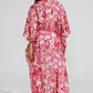 Red Long Kimono With Drawstring Closing in Tribal Print