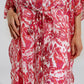 Red Long Kimono With Drawstring Closing in Tribal Print