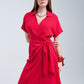 Q2 Red Midi Dress With Bow At The Side