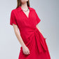 Red Midi Dress With Bow At The Side