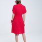 Red Midi Dress With Bow At The Side