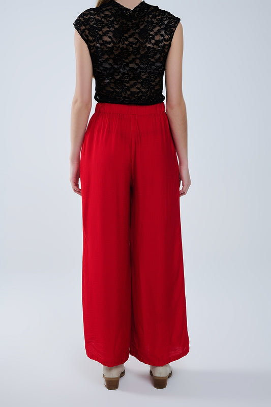 Red pants with wide leg in light viscose fabric