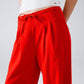 Red Relaxed Pants With Drawstring Closing And Side Pockets