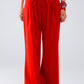 Q2 Red Relaxed Pants With Drawstring Closing And Side Pockets