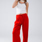 Red Relaxed Pants With Drawstring Closing And Side Pockets