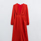 Q2 Red satin jumpsuit with V-neck