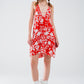 Q2 Red Short Boho flower print dress with lurex detail