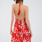 Red Short Boho flower print dress with lurex detail